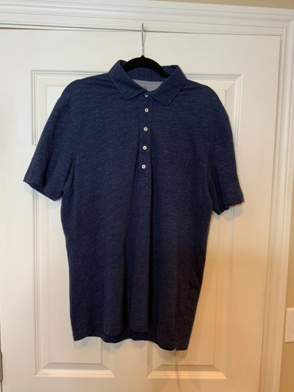 Brunello Cucinelli Heathered Navy Blue Pique Polo Shirt, Size 2XL